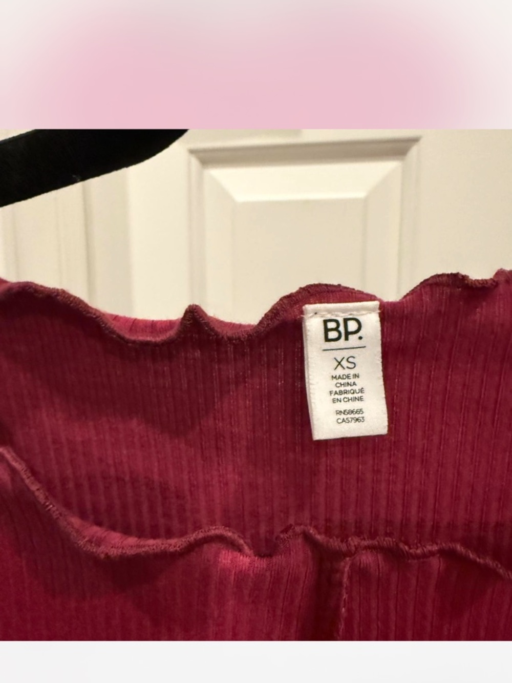 bp Ribbed Lettuce-Edge Short Sleeve Top - Raspberry - Picture 3 of 3